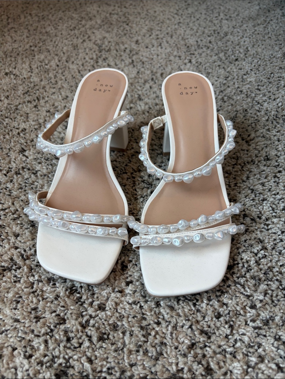 a new day White Pearl-Trim Block Heel Sandals